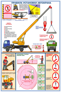 ПС49 Правила установки автокранов (ламинированная бумага, a2, 2 листа) - Охрана труда на строительных площадках - Плакаты для строительства - vektorb.ru